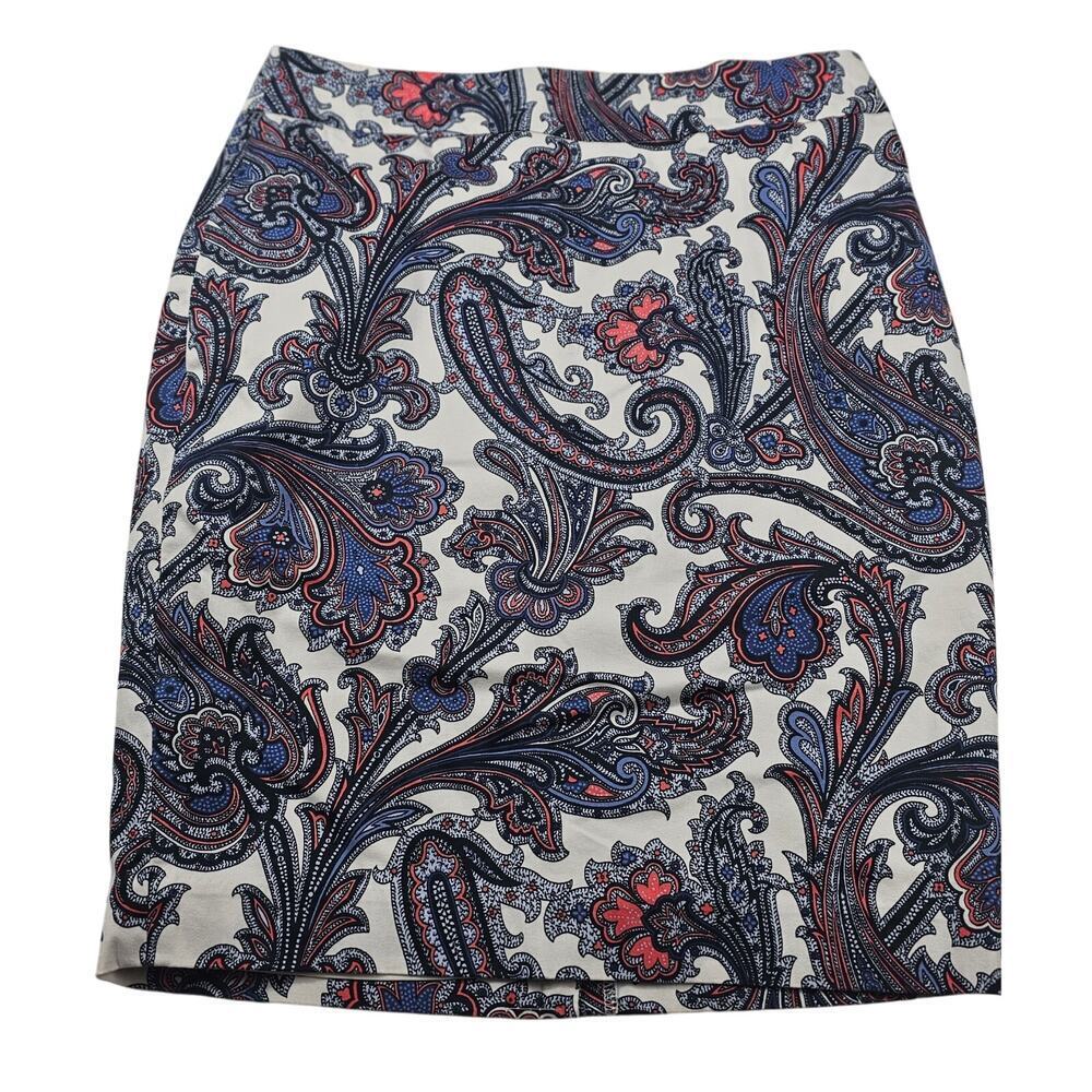 Ann Taylor 2P 2 PETITE Straight Skirt Zippered Back Black, Pink, White Paisley